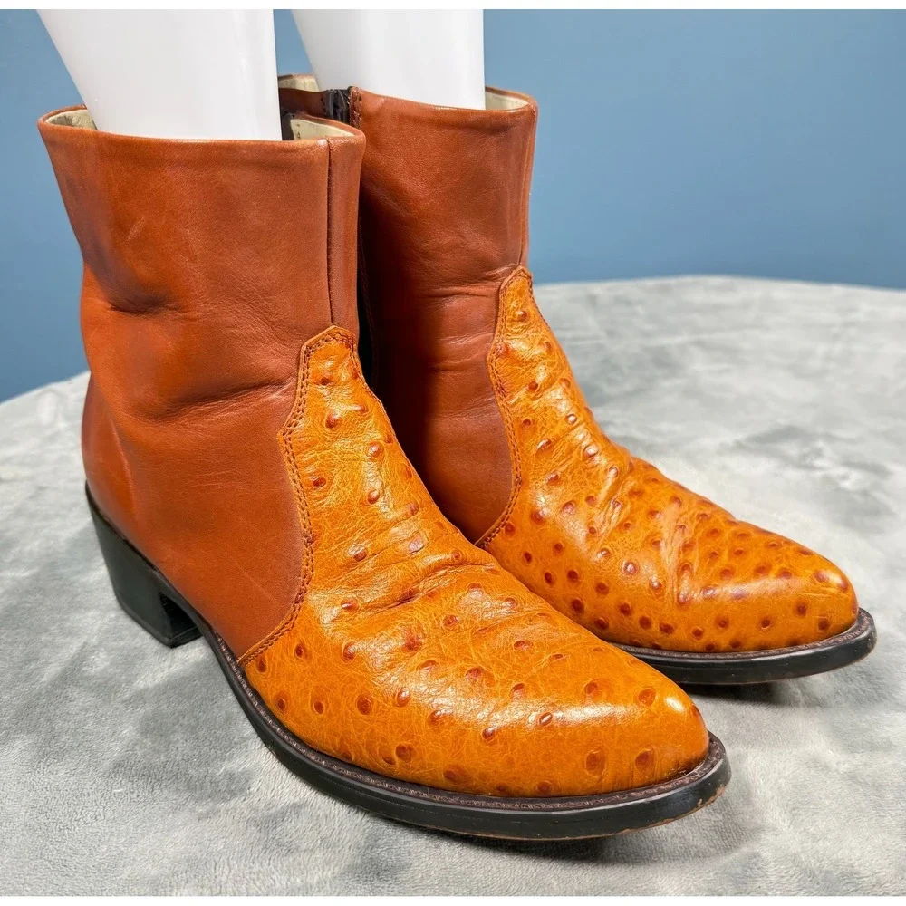 Durango Boots Womens 8.5 Brown Ostrich Print Leather Western Ankle